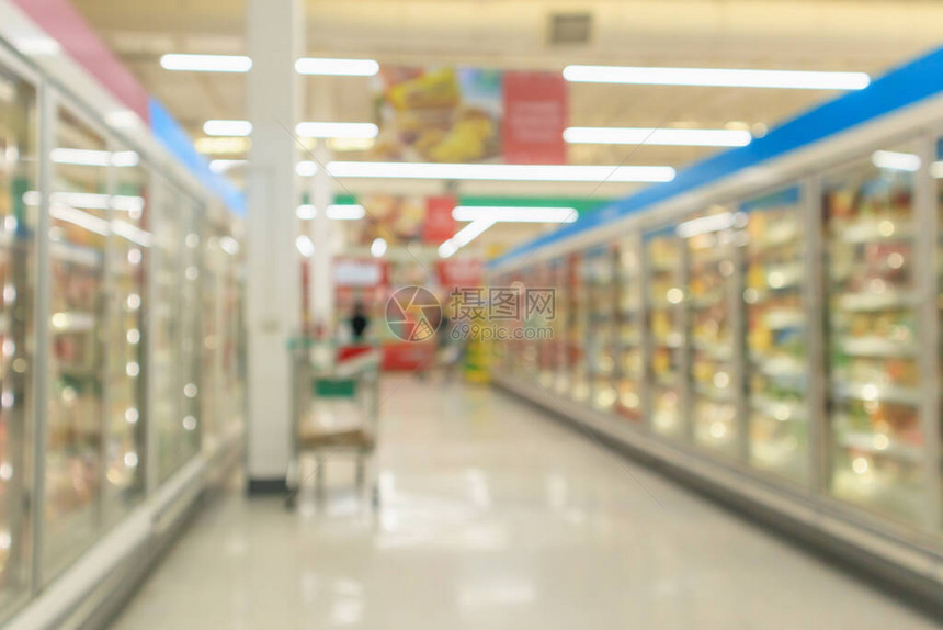 超市冰柜过道模糊背景图片