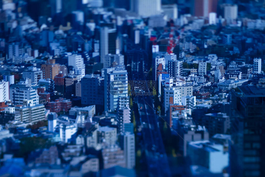 在东京大角度倾斜的城市的微型城市景观涩谷区东京日本120图片