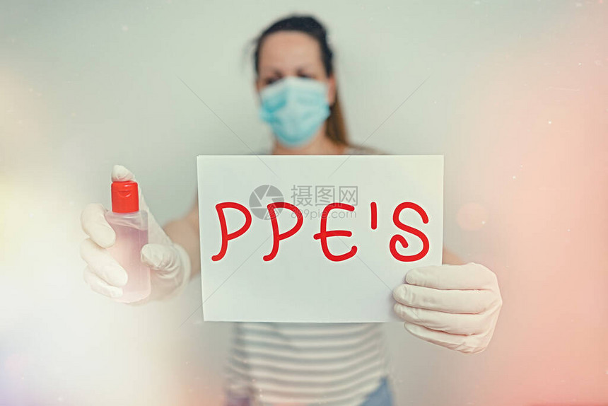 显示Ppes的文字符号是商业照片展示防止健康和安全危害的专业设备用一套医疗预防设备图片