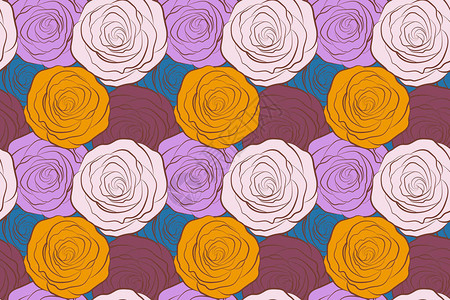 小玫瑰花中可爱的无缝图案小多色玫瑰花背景图片