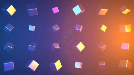 在彩色背景上反射的旋转立方体动画具有反射表面的多彩姿的滑立方体在彩图片