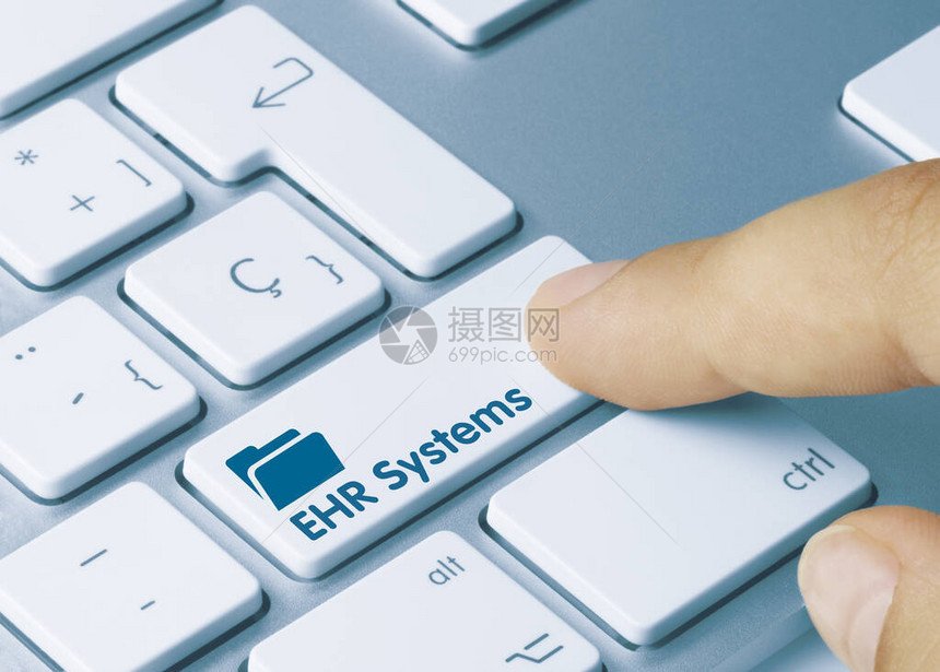 EHRSystems刻录在金属键盘的蓝键上图片