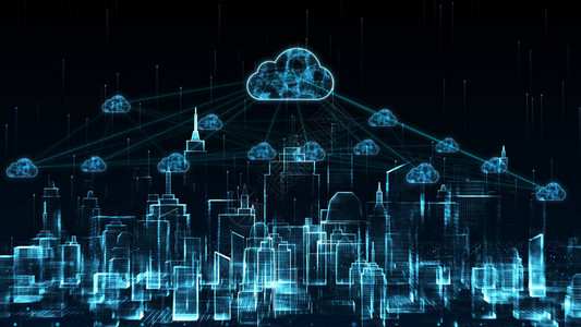 数字城市和云计算使用人工智能5G高速连接数据分析数字据网络连接和图片