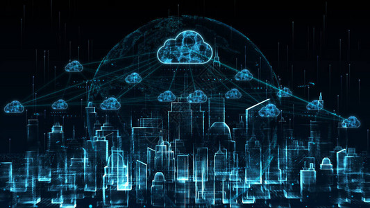 数字城市和云计算使用人工智能5G高速连接数据分析数字据网络连接和图片