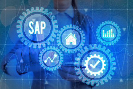 手写文字书写SAP概念照片SAP业务流程自动化软件虚拟屏幕上的ERP企业资源规划系统概念人工智背景图片