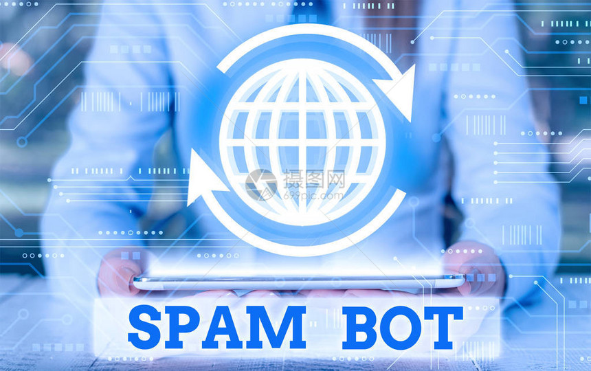 SpamBot商业概念在互联网上向用户发送垃圾邮件的自主图片