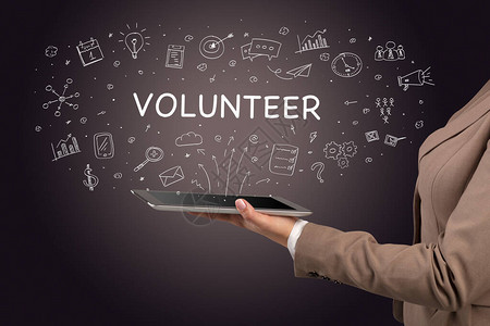 volunteer使用VOLUNTEER登记社交媒体概念背景