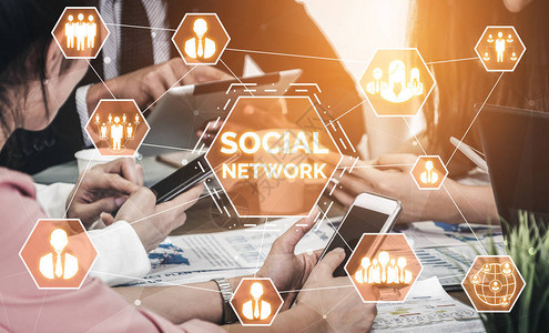 社会性现代图形界面显示在线社交连接网络和媒体渠道插画