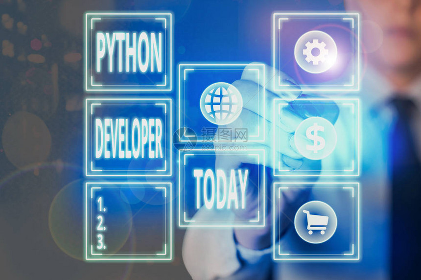 显示Python开发人员的概念手写负责编写服务器端Web应用程序逻图片