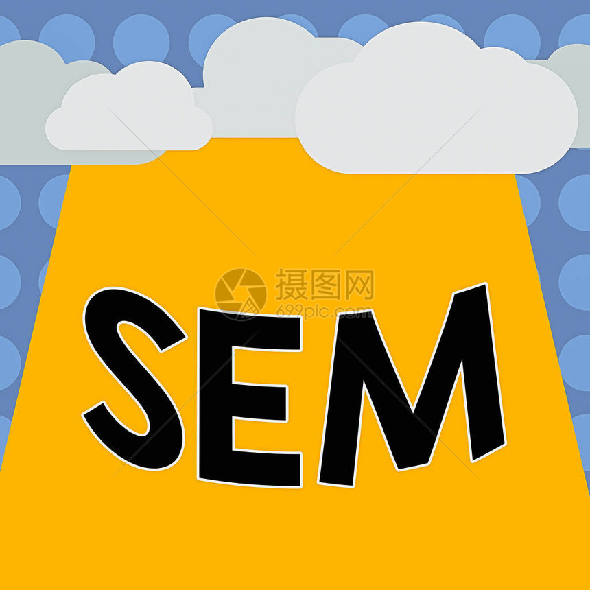 显示Sem的概念手写概念意义搜索引擎营销互联网营销涉及网站空白云半色调在矩形板文本图片
