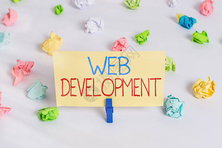 显示Web开发的概念手写概念意义工作涉及开发互联网站彩色皱纸空提图片