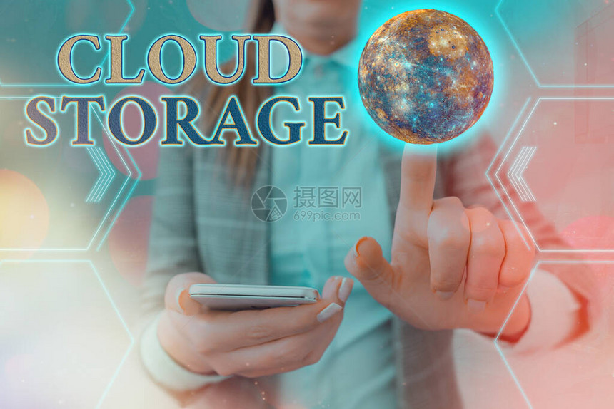 手写文本云存储概念照片计算将设备连接到远程存储上的云数据NASA提供的图片