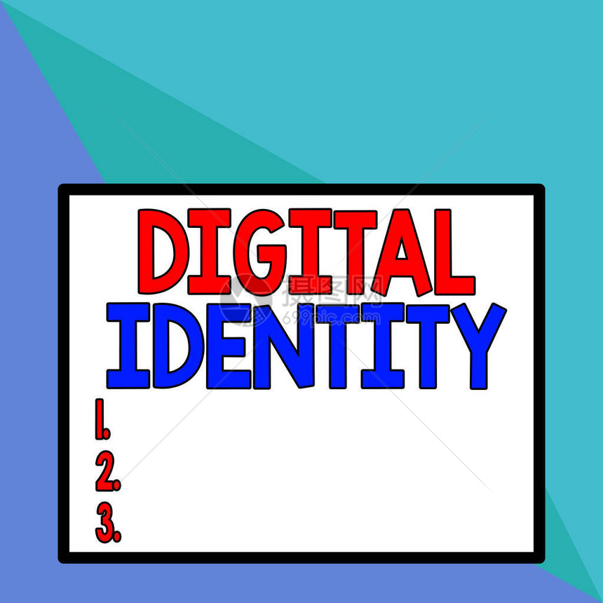 显示数字身份的文本符号商业照片文本网络身份在网络空间中采用或声称的正面特写视图大空白矩形图片