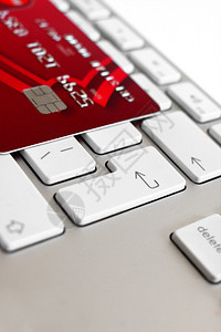 在线购物概念信用卡和计算机键盘图片