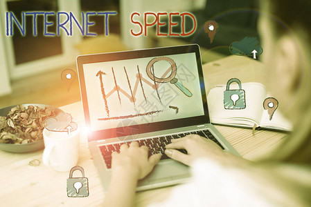 手写文本Internet速度概念将互联网连接能够移动或运行的速度图片