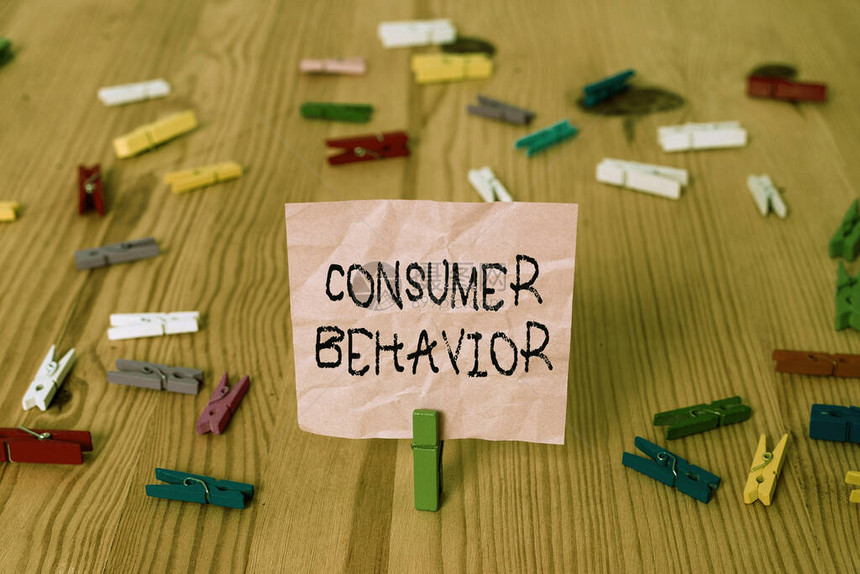 显示消费者行为的概念手写个人客户如何与品牌互动的概念意义研究彩色皱纸木图片
