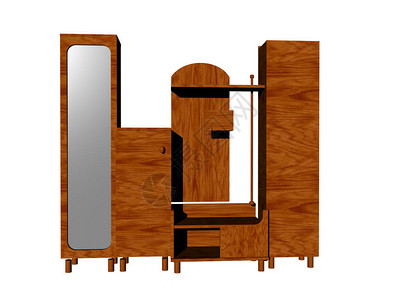 走廊里有镜子的木制衣柜图片