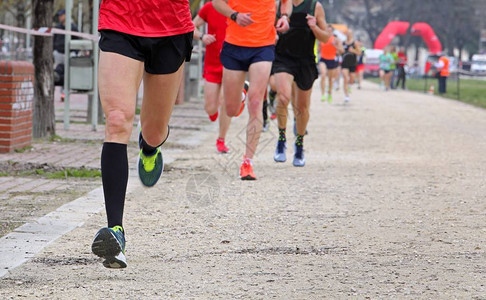 城市马拉松赛跑者的腿图片