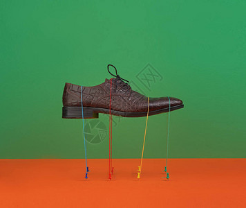 时尚男子的鳄鱼皮鞋由绿形背图片
