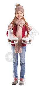 可爱的小女孩穿着白色背景的溜冰鞋图片
