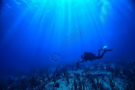 水下潜水的异乎寻常的视图概念深度背景图片