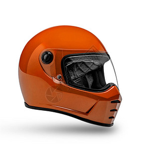 橙色摩托车头盔白色背景上隔图片