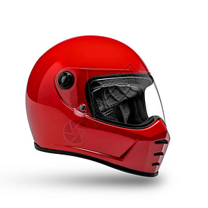 亮红色摩托车头盔白色背景上隔背景图片