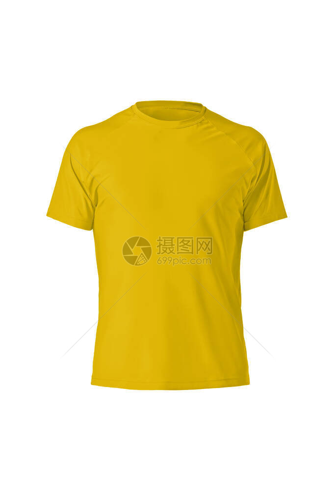 黄色平原短袖棉TShirt在白色背景上被孤立时髦的圆领衬衫图片