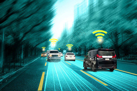 用于无人驾驶模式汽车控制安全的自主汽车传感器系统概念图片