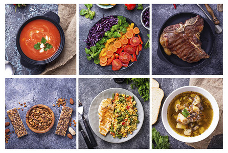 不同的健康餐具肉类汤图片
