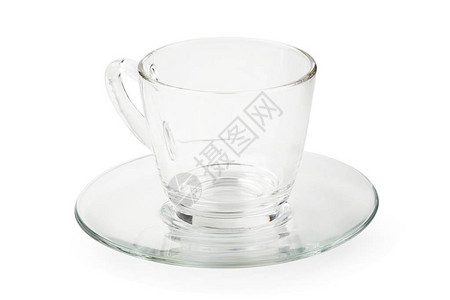 空玻璃杯茶或咖啡手柄与白色背景隔离图片
