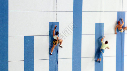 微型登山者用绳子攀爬三个维度的条形图图片