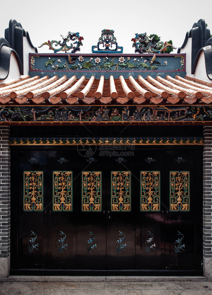 香港长洲北帝庙彩绘大门图片