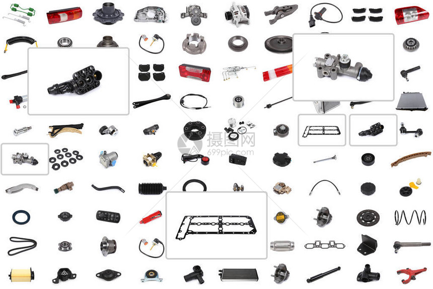 汽车和卡车的各种汽车零部件的拼合图片