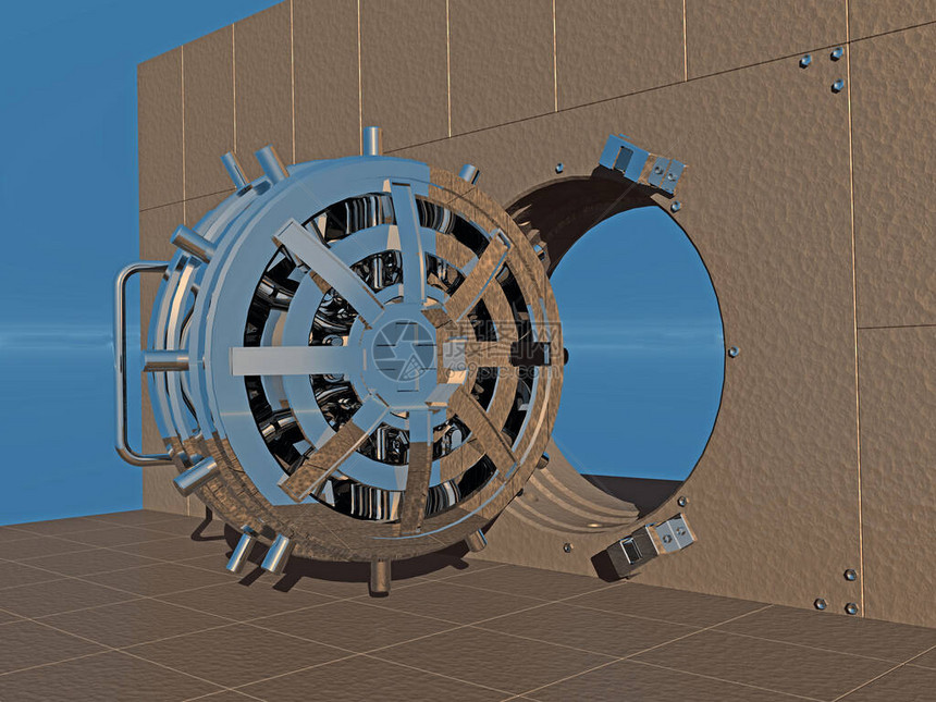 银行的重型钢金库门图片