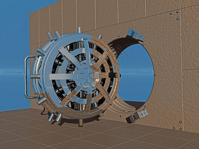 银行的重型钢金库门背景
