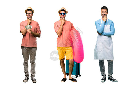 一群有账单的男人厨师和戴着帽子和太阳镜的男人在暑假里微笑着图片