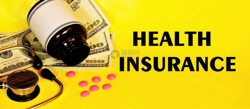 医疗保险药物和金钱背景下的文字题词帮助支付医疗保健疾病预防和财图片
