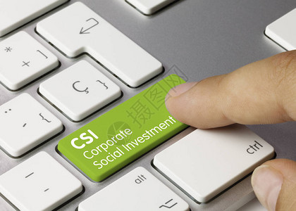 CSI公司社会投资公司以金属键盘绿键写成Fin图片