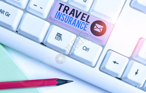 显示旅行保险的书写笔记涵盖与旅行相关的成本和损图片