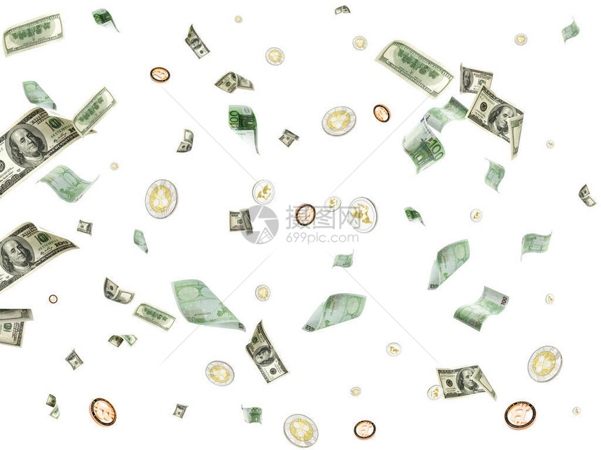 100美元货币现金在白纸上被孤立图片