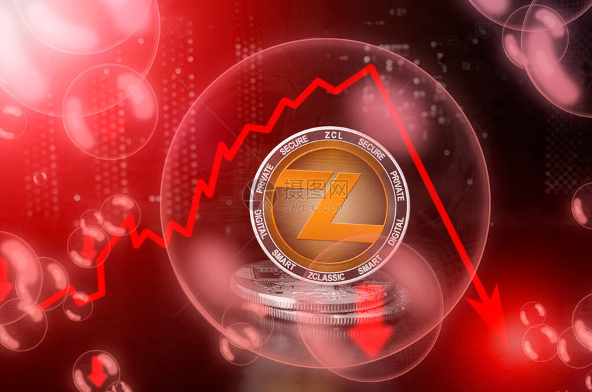 肥皂泡中的ZClassicZCL硬币投资加密货币的风险和危险汇率崩盘不稳定的概念图片