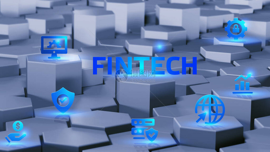 Fintech金融技术概念青年商人在虚拟显示中选择Fint图片