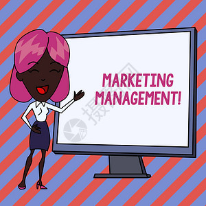 概念手写显示营销管理概念意义开发广告宣传新产品或服务的白人女在站立指背景图片