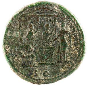 Dupondius图密善皇帝的古罗马青铜币反面高清图片