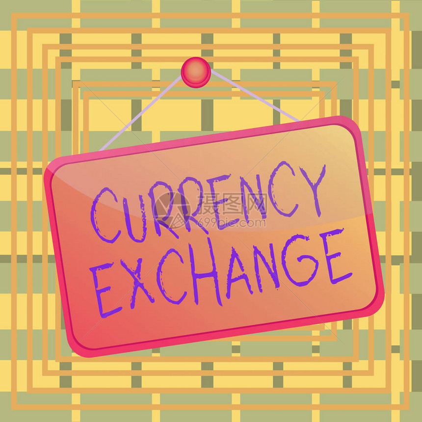显示货币兑换的文本符号一种货币兑换另一种货币的商业照片展示率彩色备忘录提醒空板白图片