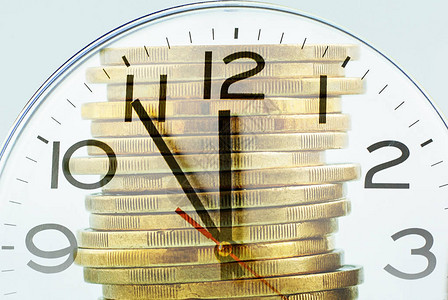 用于金融概念银行业务时间管理和业务效率的时钟表盘和金图片