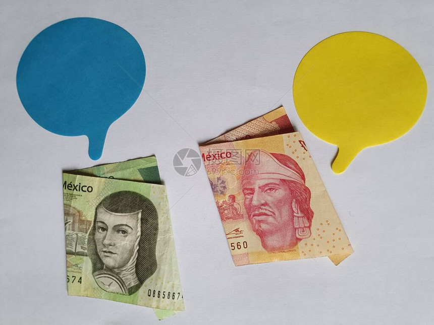 商务对话墨西哥钞票和对话图标图片