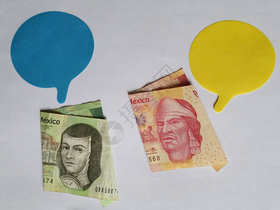 商务对话墨西哥钞票和对话图标图片