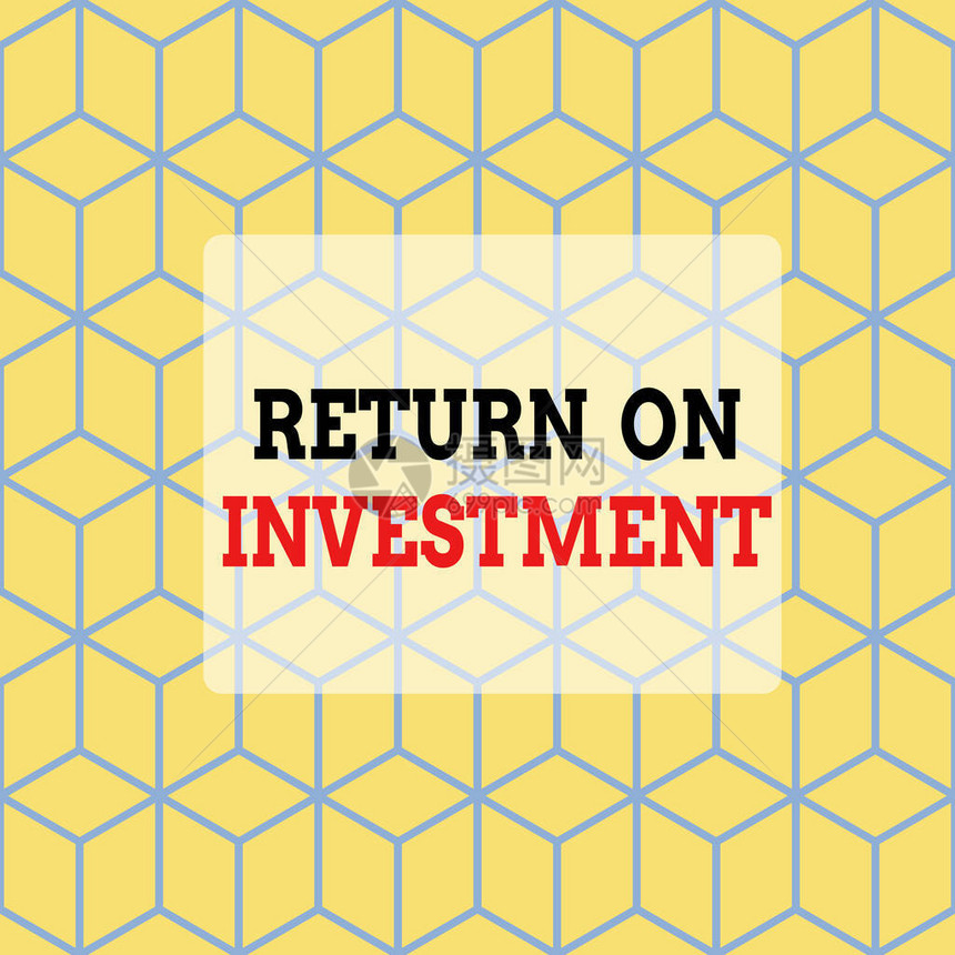 显示投资回报的文本符号商业照片展示了净利润与成本投资的比率无缝蓝块立方体黄色背景图片